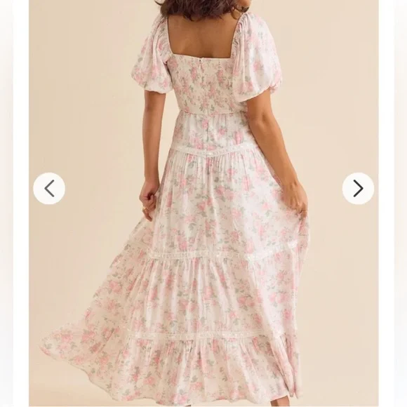 NWT- Altar'd State Blush Pink Floral Square-Neck Tiered Spring Easter Maxi Dress - Picture 3 of 10